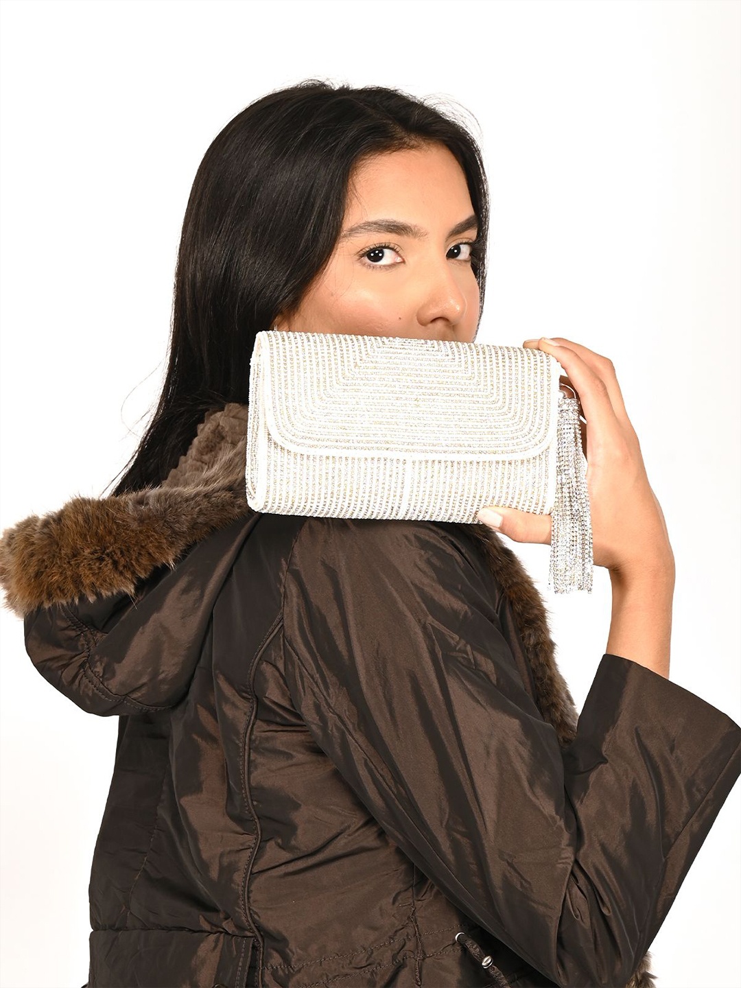

ODETTE Embellished Purse Clutch, White