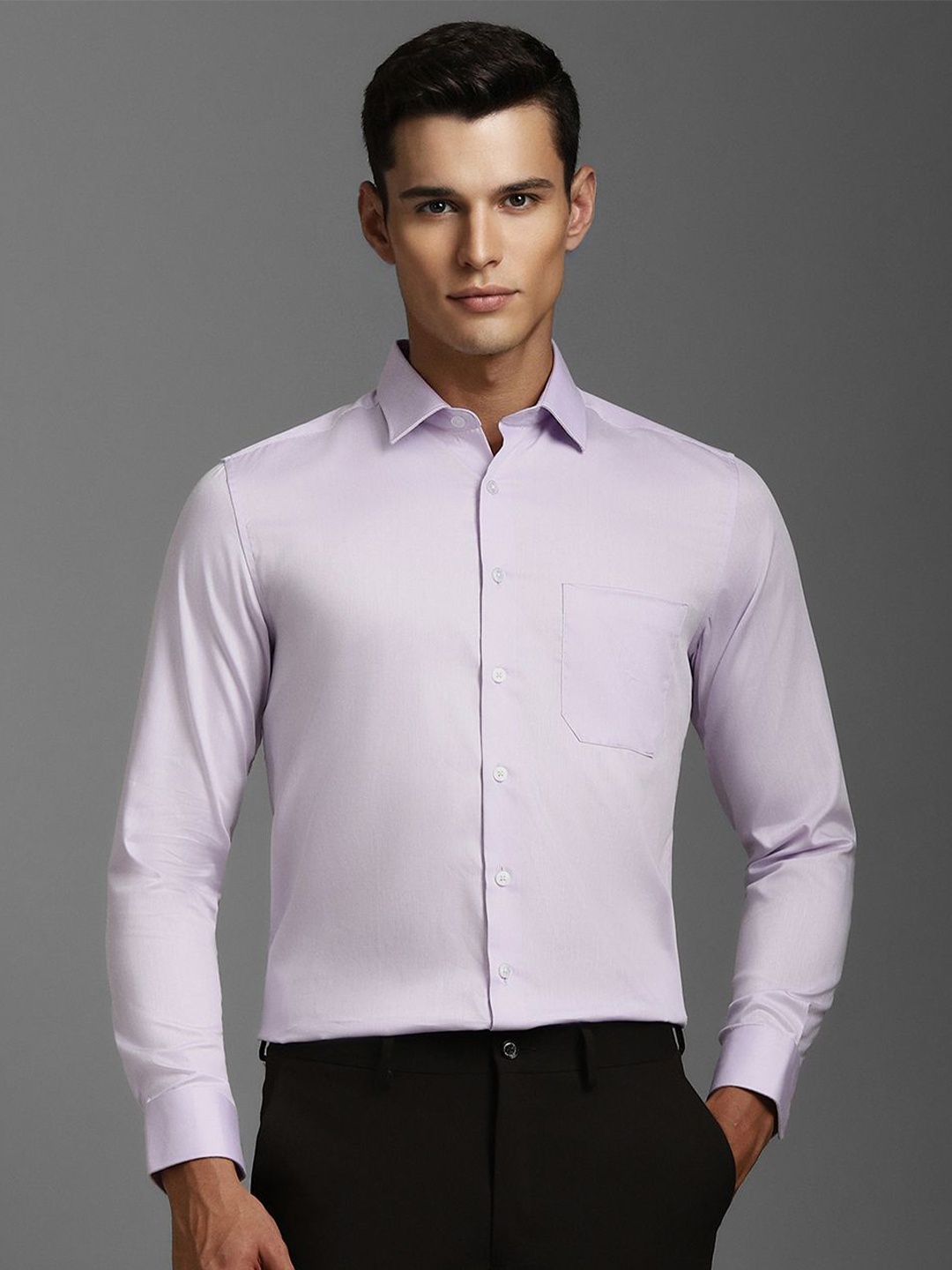 

Louis Philippe Men Spread Collar Solid Cotton Slim Fit Formal Shirt, Lavender