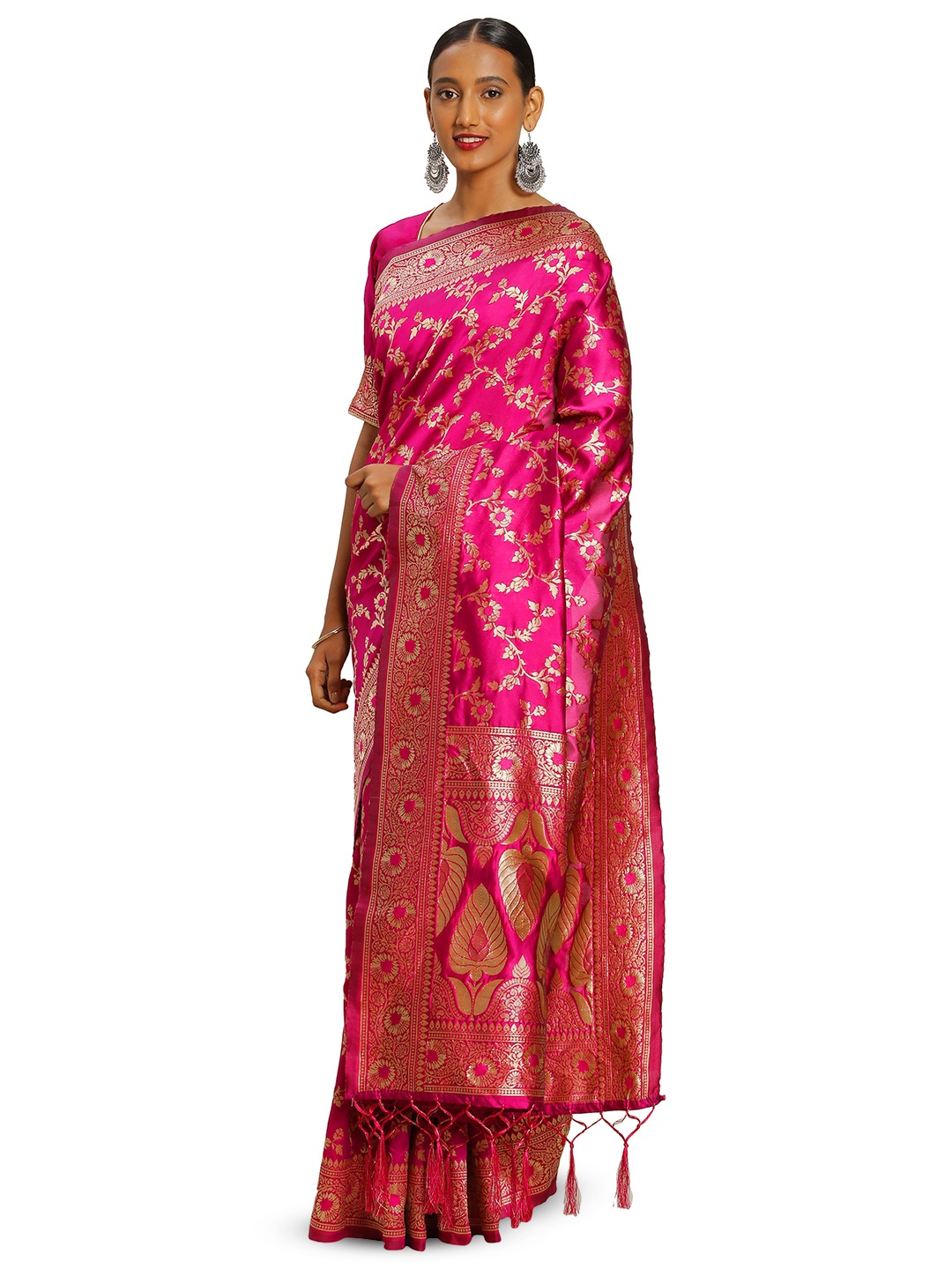 

Maroosh Floral Woven Design Zari Banarasi Saree, Pink