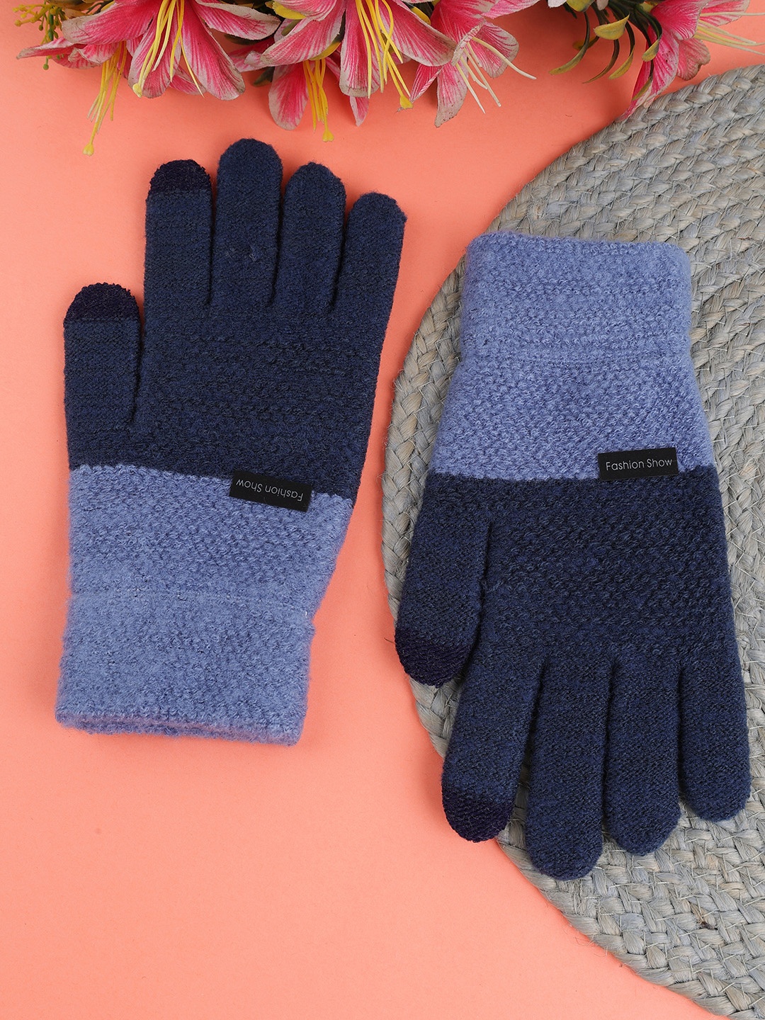 

ELLIS Unisex Patterned Acrylic Touchscreen Gloves, Blue