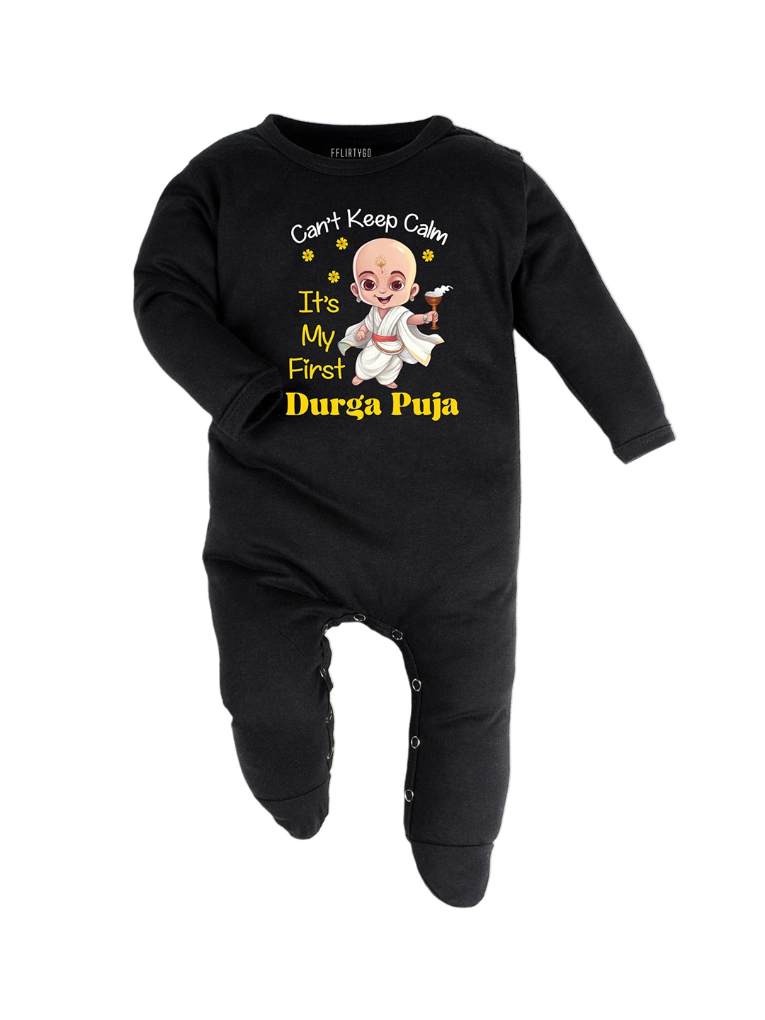 

FFLIRTYGO Infants Printed Cotton Sleepsuit, Black