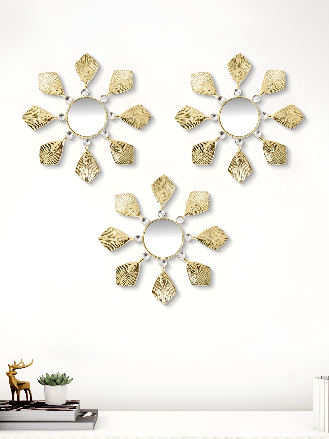 

Home Centre Ananda Petals Gold Toned 3 Pieces Metal Wall Art With Mirrors