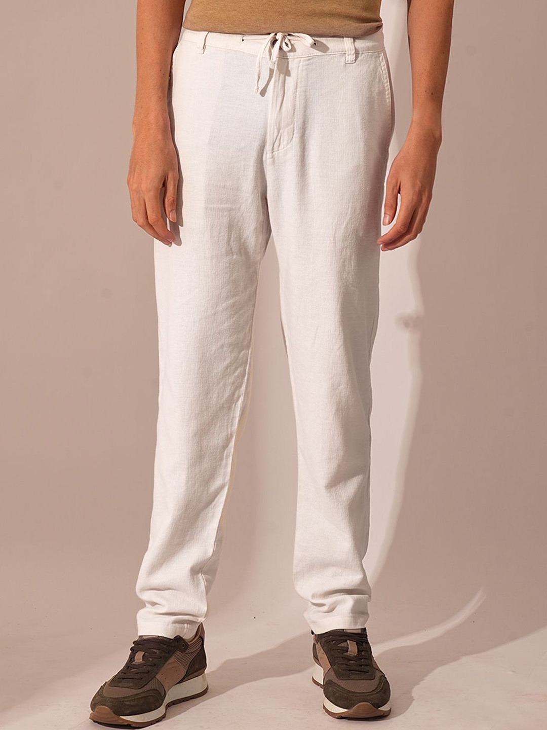 

SELECTED Men Solid Slim Fit Mid-Rise Cotton Trousers, White