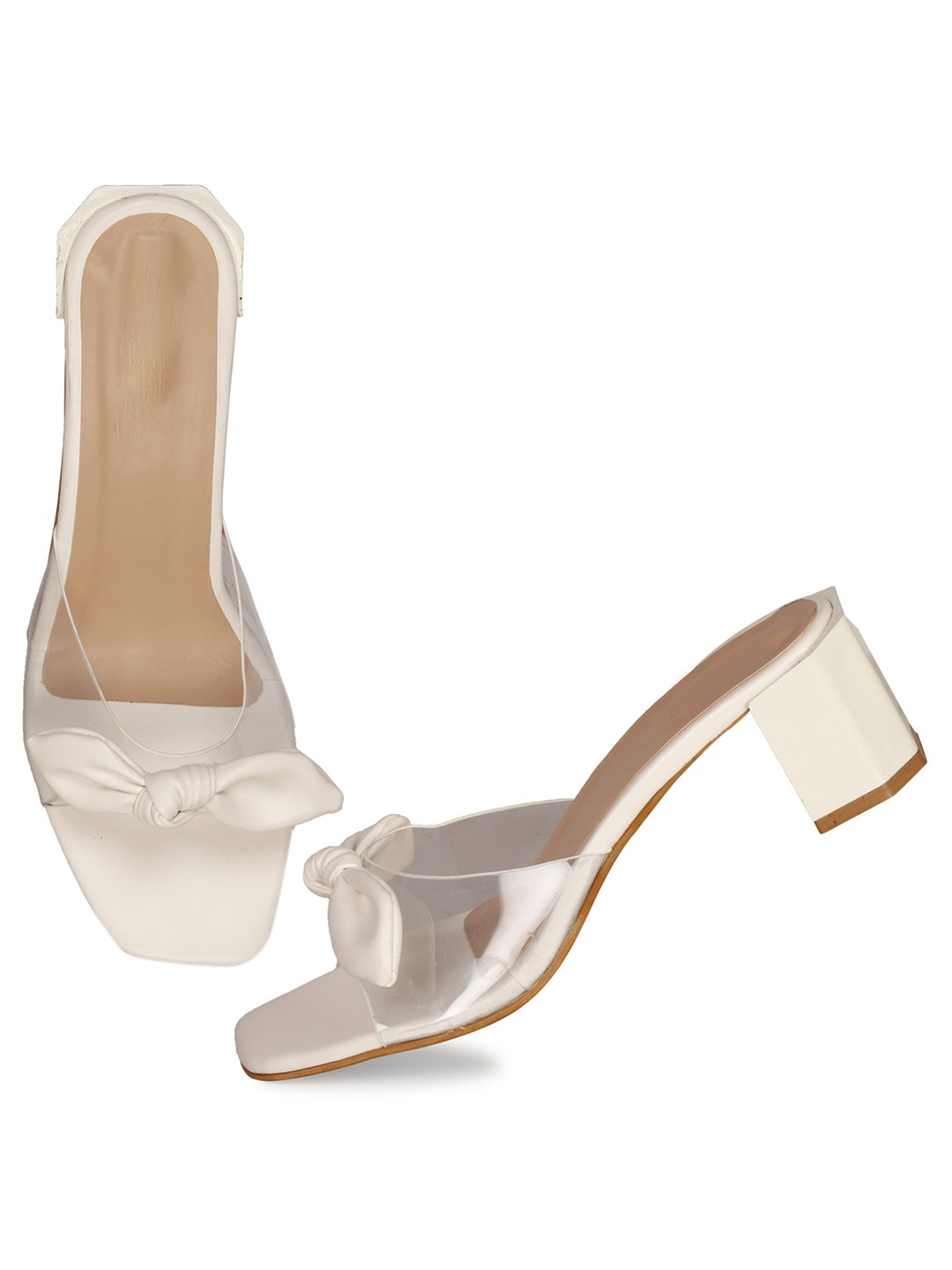 

FOOTSHEZ Block Heel Sandals with Bows, White