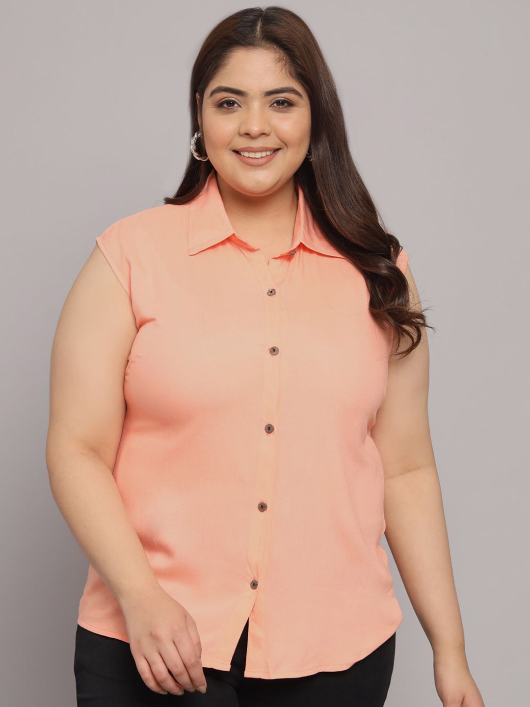 

Funday Fashion Women Spread Collar Solid Cotton Casual Shirt, Peach