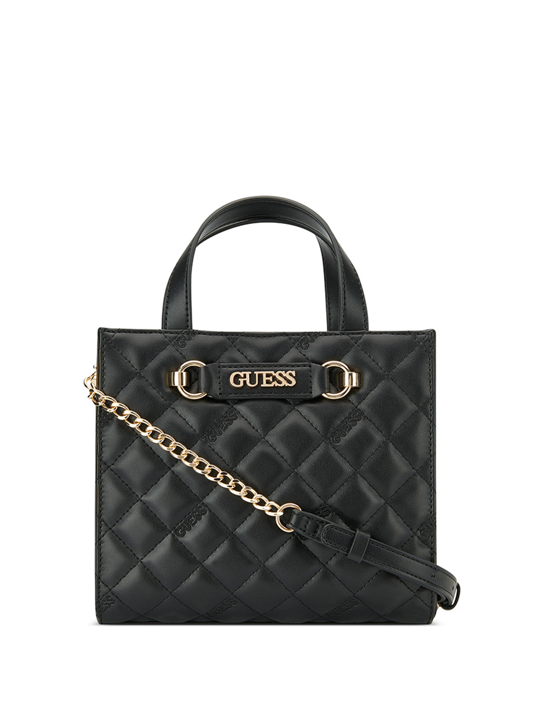 

GUESS Textured PU Structured Tote Bag with Quilted, Black