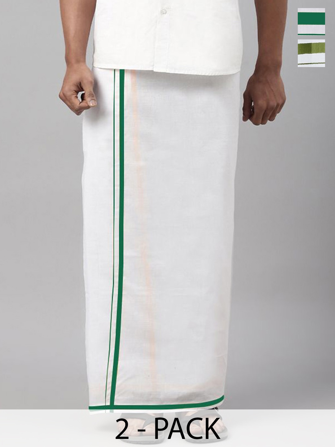 

WHITE HEART Pack of 2 Men Solid Dhotis with Borders
