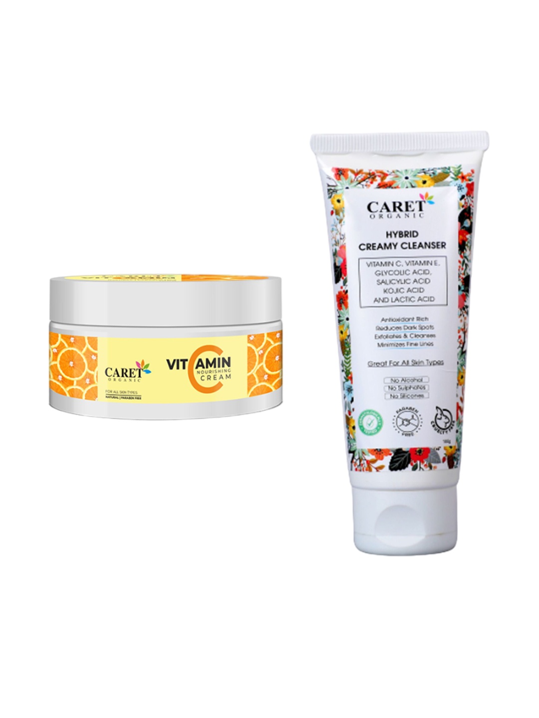 

CARET ORGANIC Set Of 2 Vitamin C Cream - 100 g & Hybrid Creamy Cleanser Face Wash-100ml, White