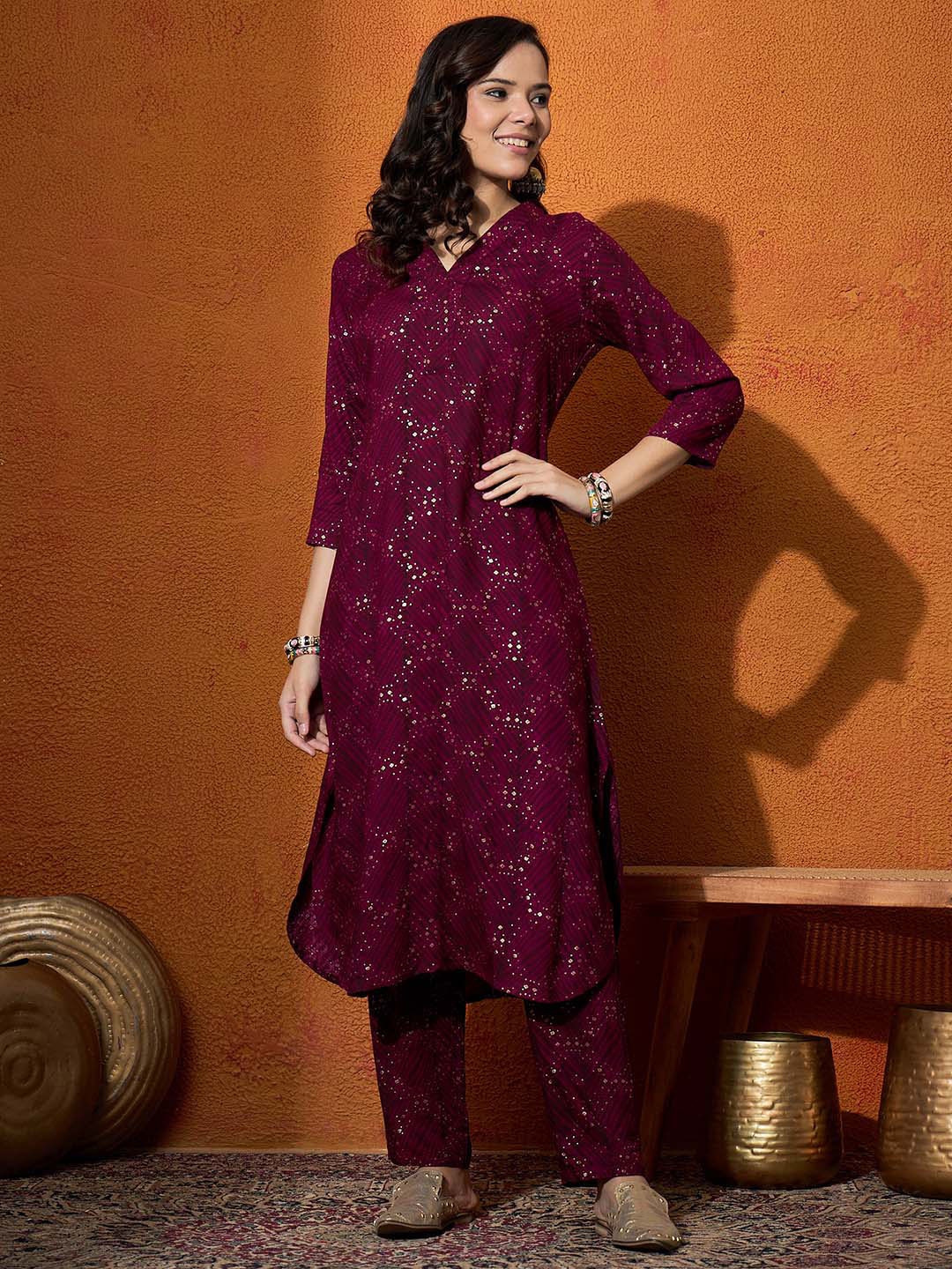 

Sangria Women Straight Kurta With Trouser, Burgundy