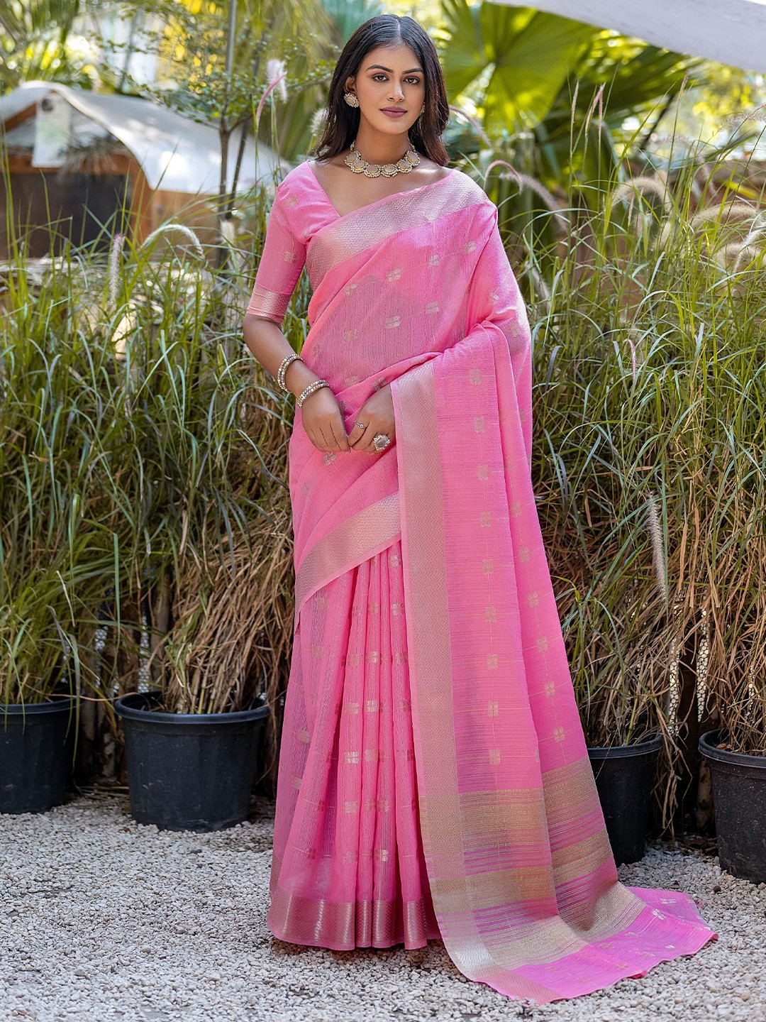 

Kandora Woven Design Zari Pure Silk Saree, Pink