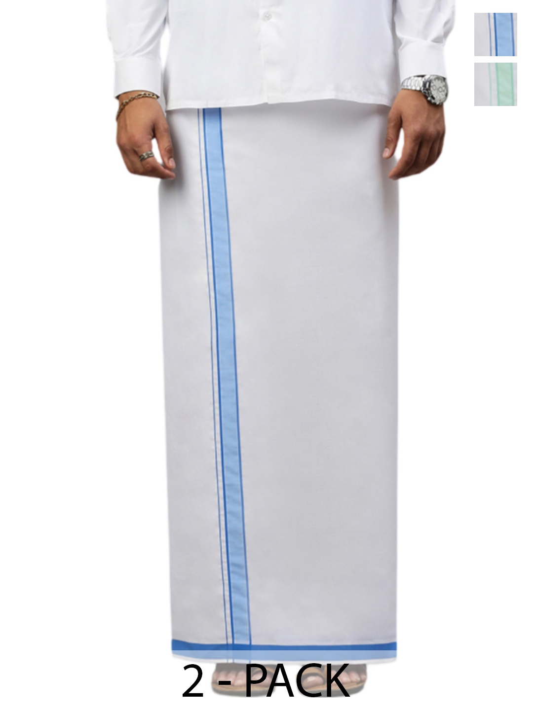 

Ramraj Men Pack of 2 Dhoti With Fancy Border, White