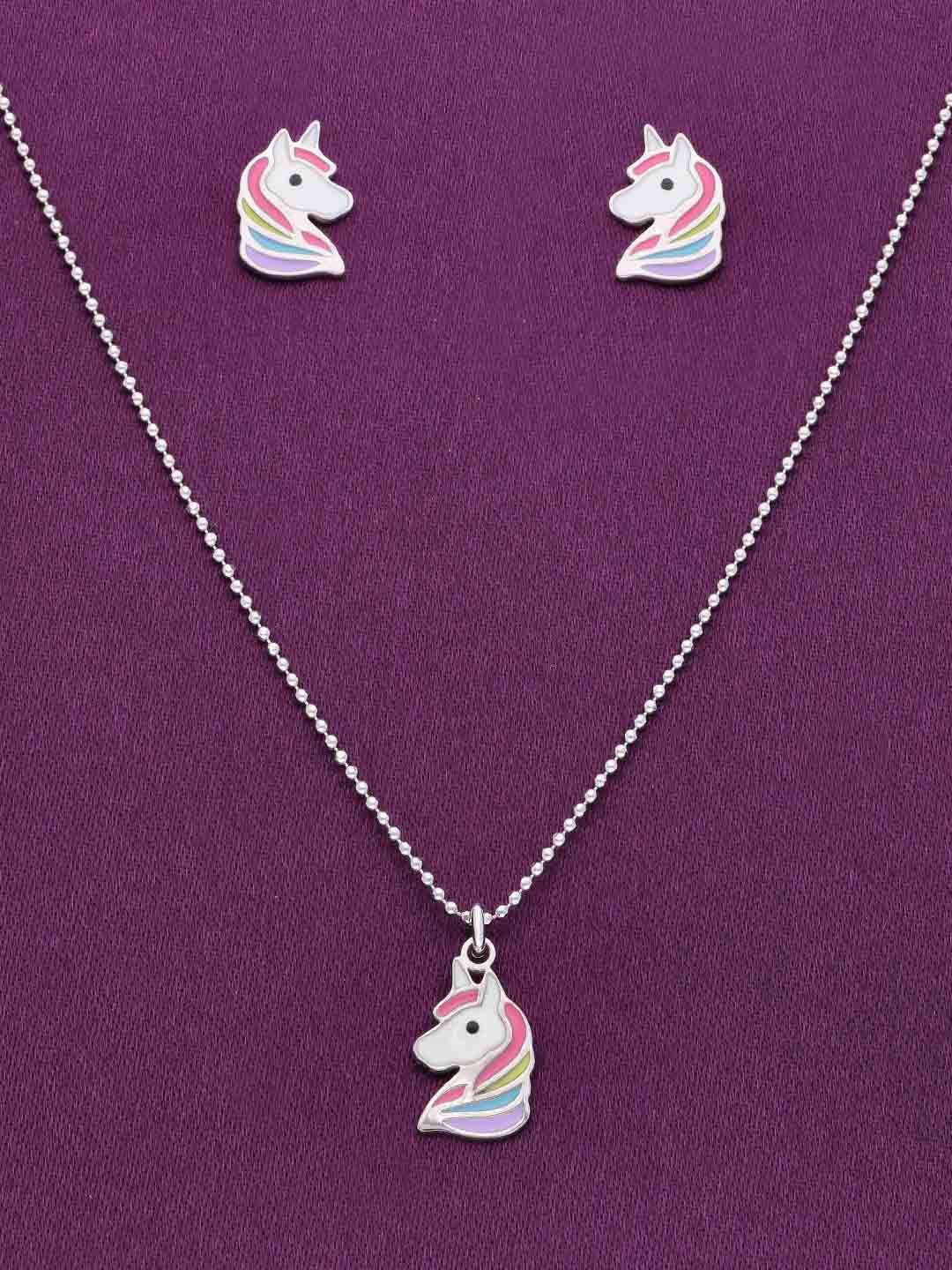 

KAI JEWEL Girls 925 Sterling Silver Rhodium Plated Unicorn Jewellery Set