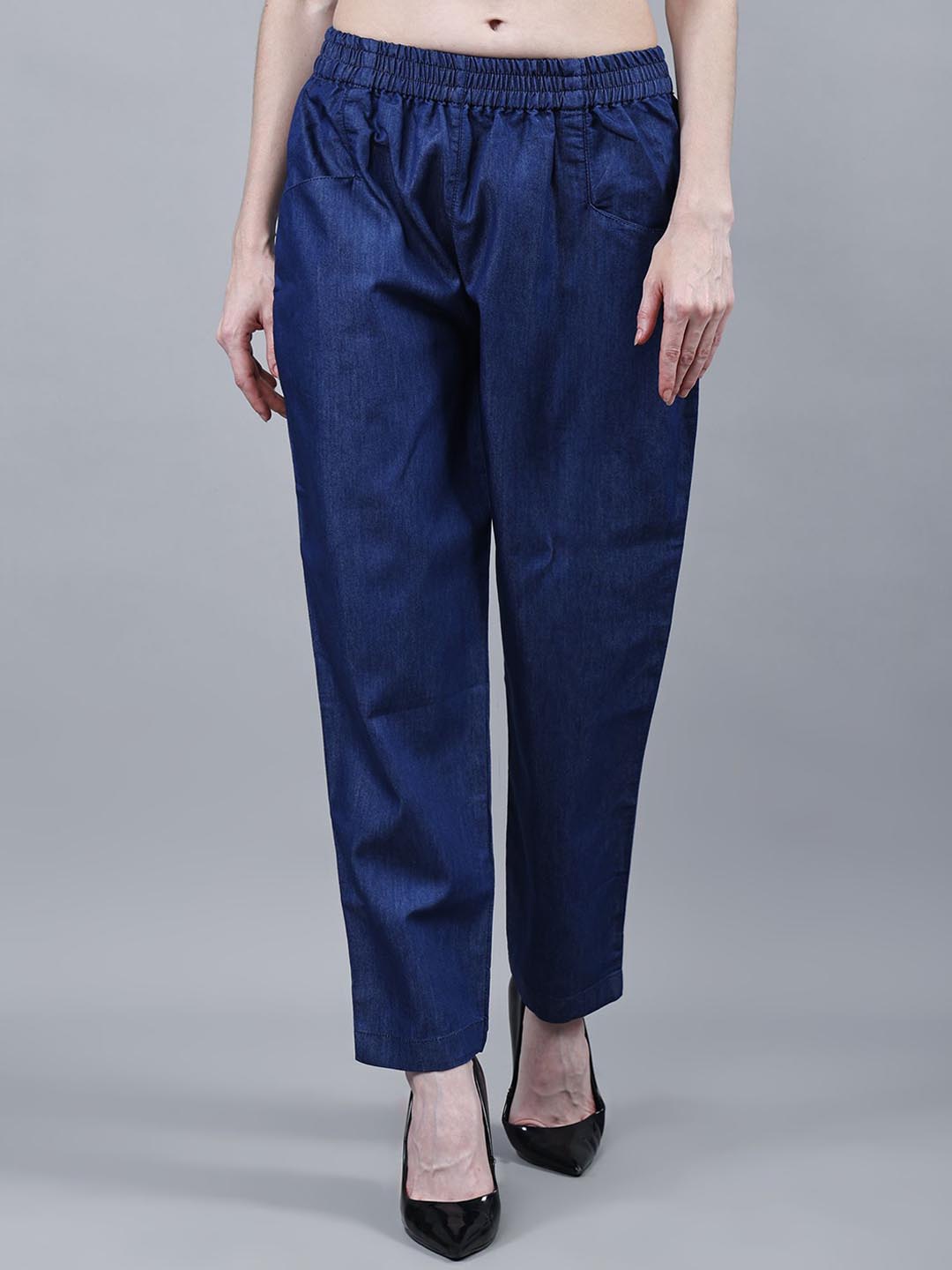 

Codaisy Women Solid Relaxed Pleated Trousers, Blue
