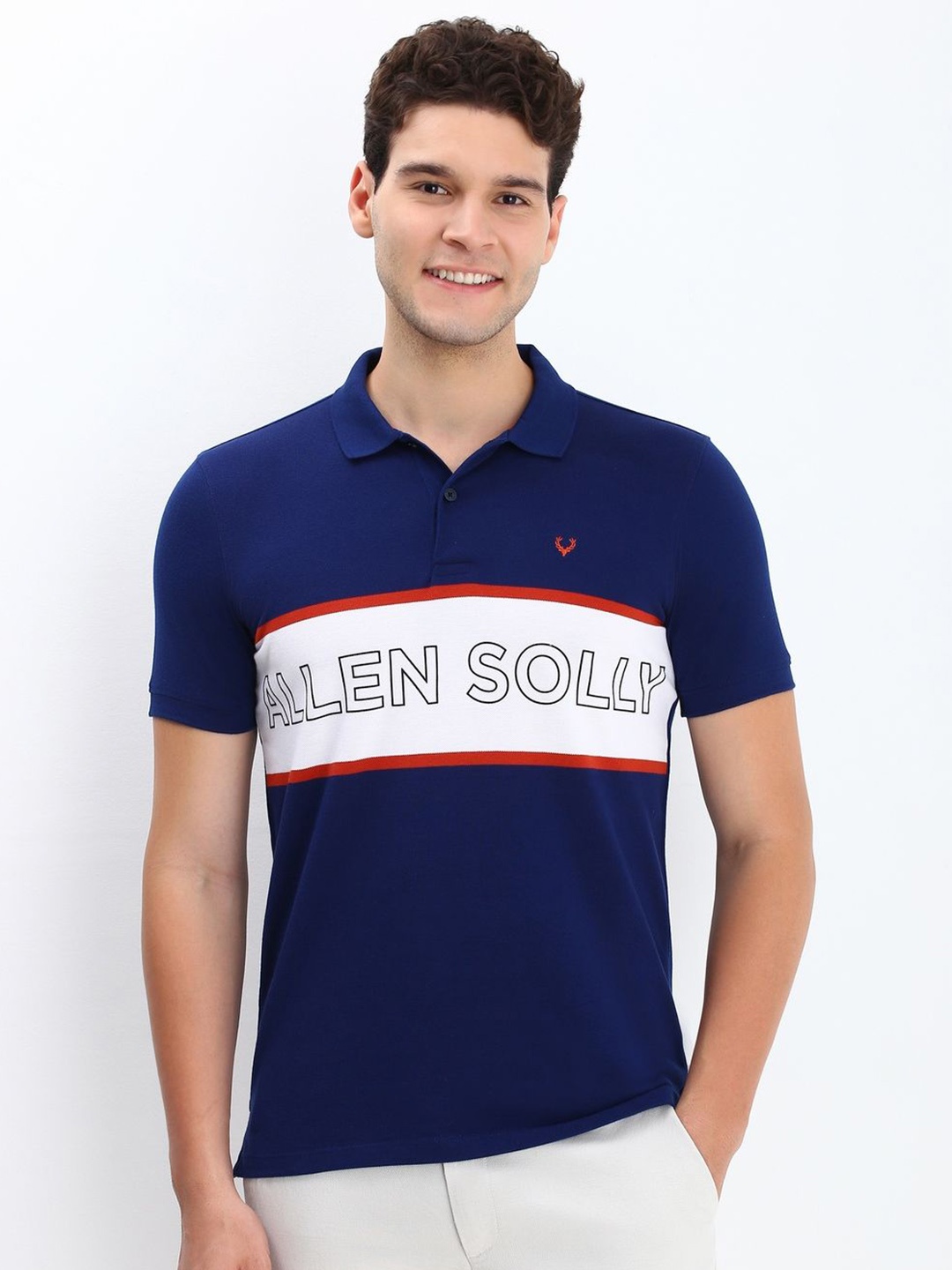 

Allen Solly Men Colourblocked Polo Collar Cotton T-shirt, Blue