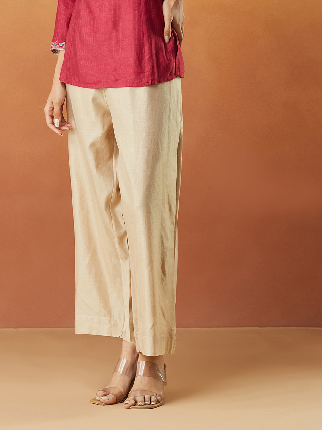 

Fabindia Women High-Rise Trousers, Beige