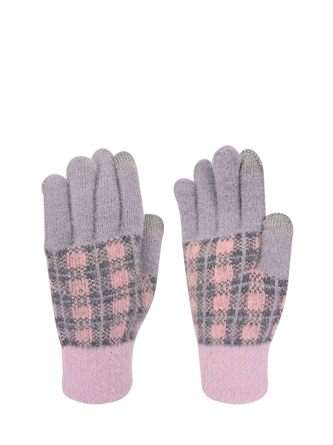 

LOOM LEGACY Women Checked Acrylic Touchscreen Winter Gloves, Grey