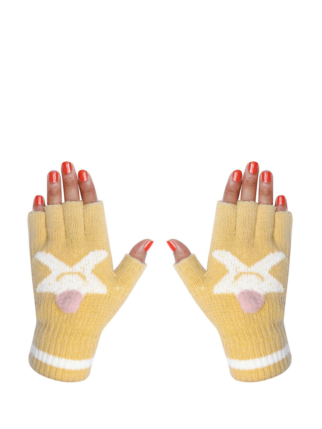 

LOOM LEGACY Women Patterned Acrylic Fingerless Gloves, Yellow