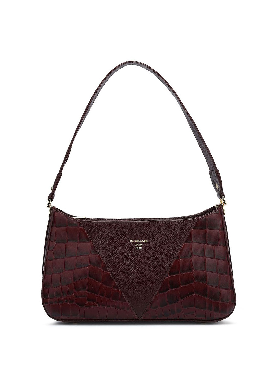 

Da Milano Women Textured Leather Shoulder Bag with Quilted, Burgundy