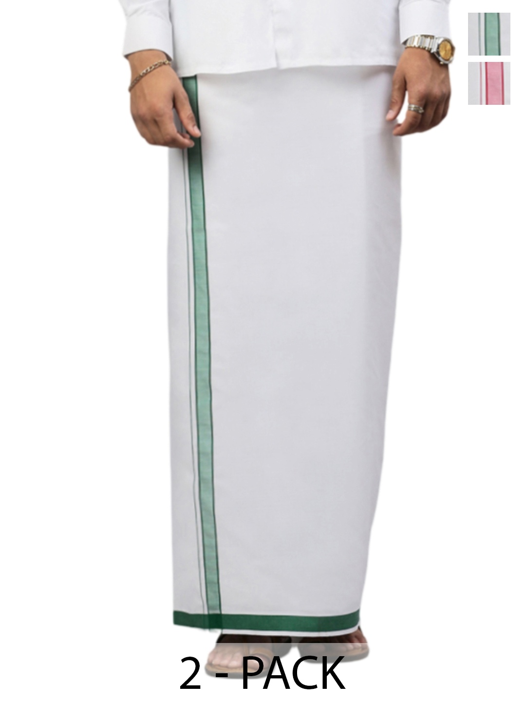 

Ramraj Men Pack of 2 Solid Border Dhoti, White