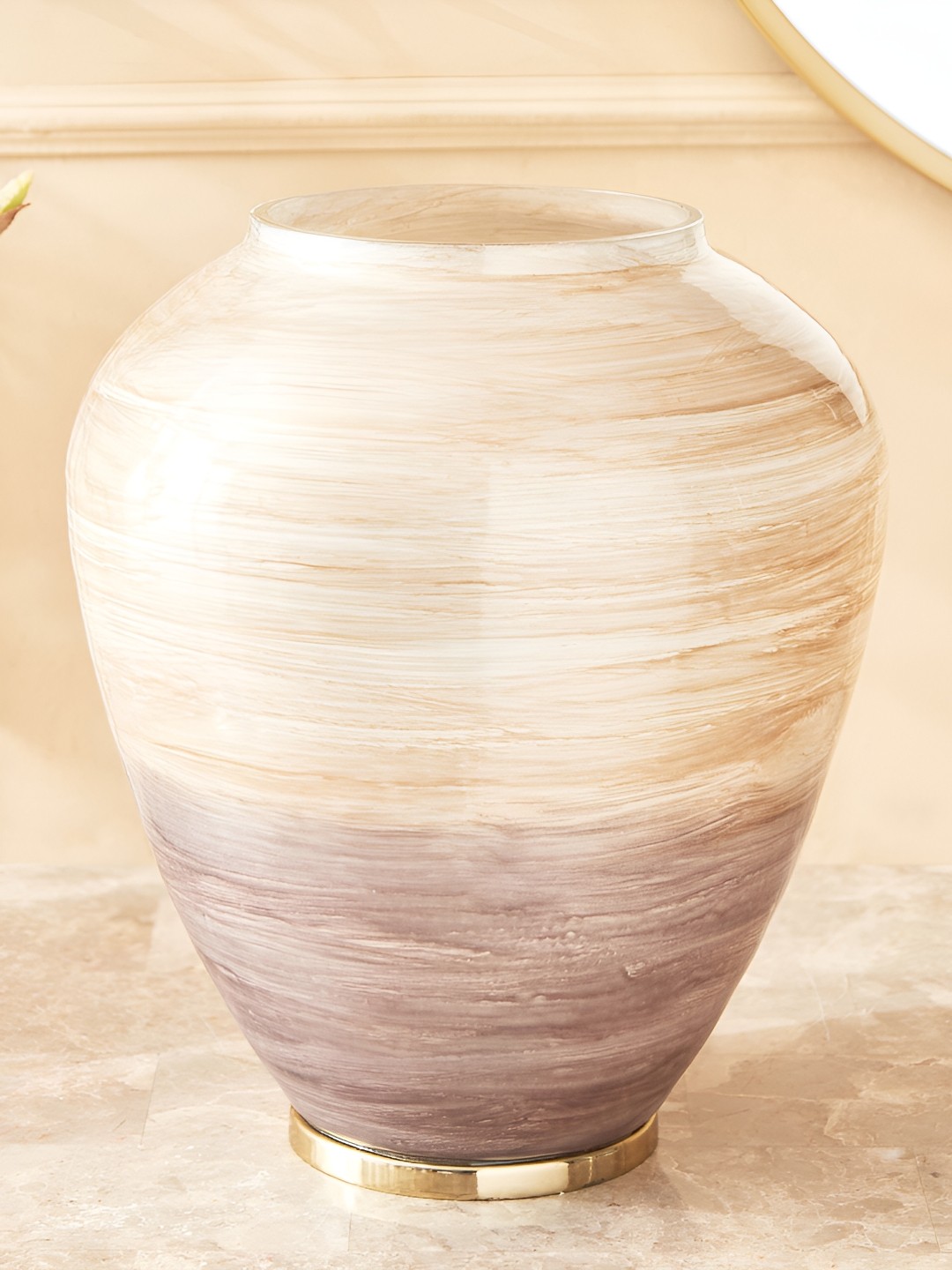 

Home Centre Beige & Brown Glass & Metal Flower Vase