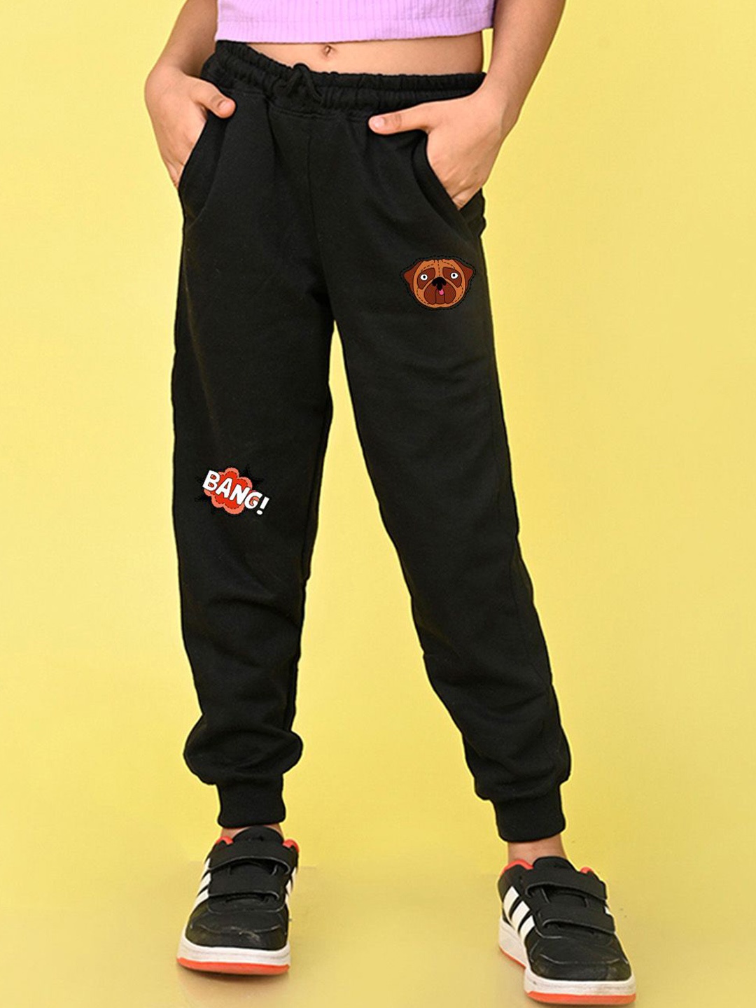 

NUSYL Girls Bang text Printed Mid-Rise Joggers, Black