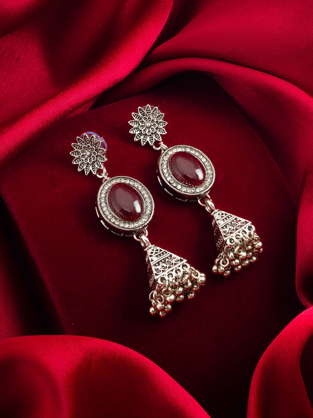 

aadita Kundan Studded Classic Drop Earrings, Silver