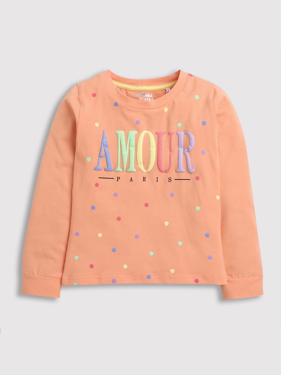 

Tiny Girl Typography Printed Round Neck Cotton Top, Peach