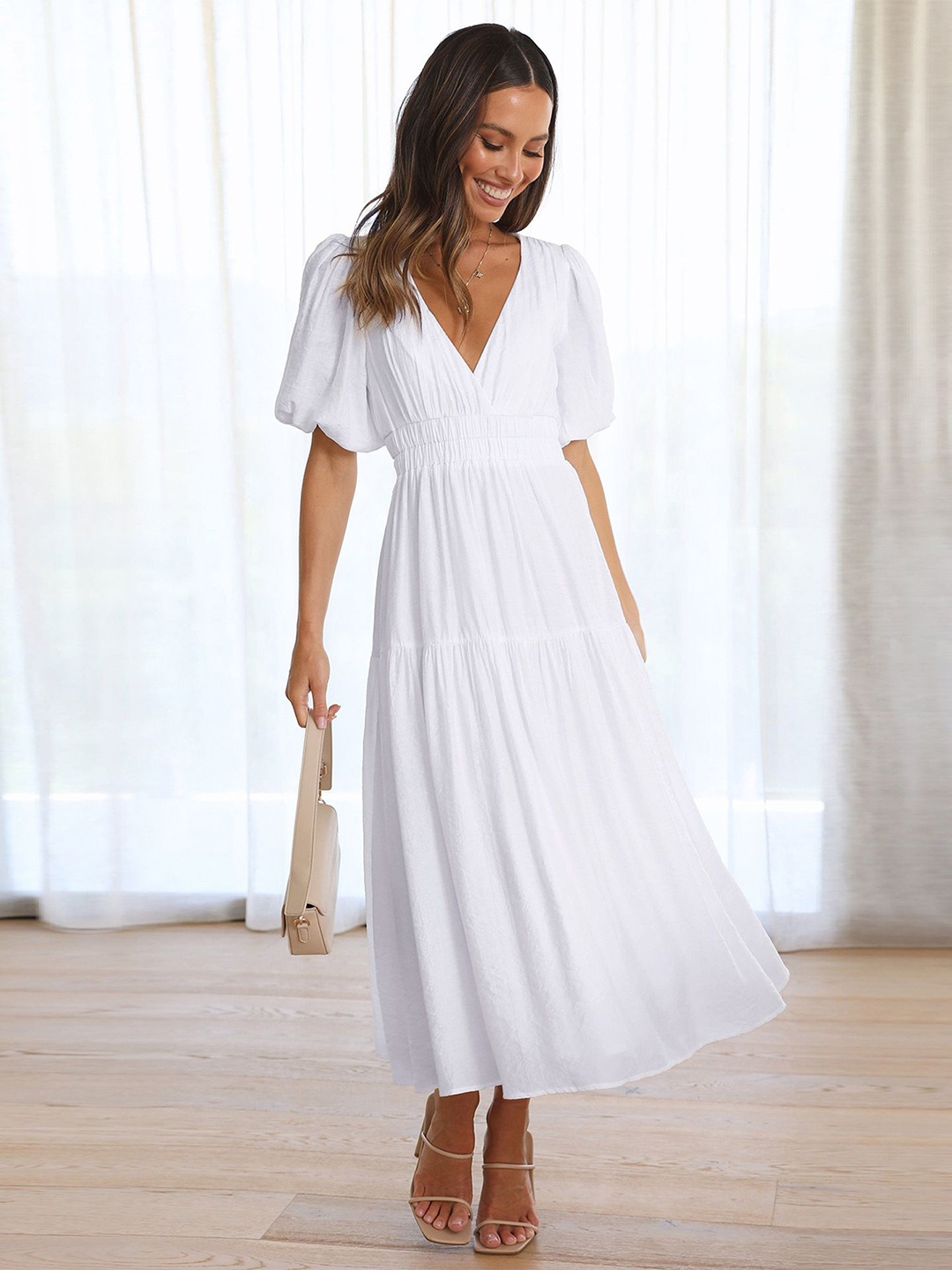 

HERE&NOW Women Flared Sleeve Maxi Dress, White