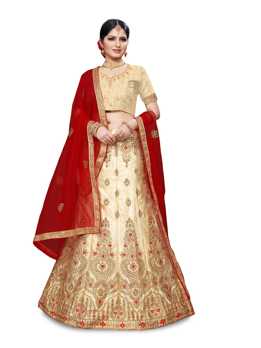 

Maroosh Embellished Thread Work Unstitched Lehenga & Blouse With Dupatta, Cream