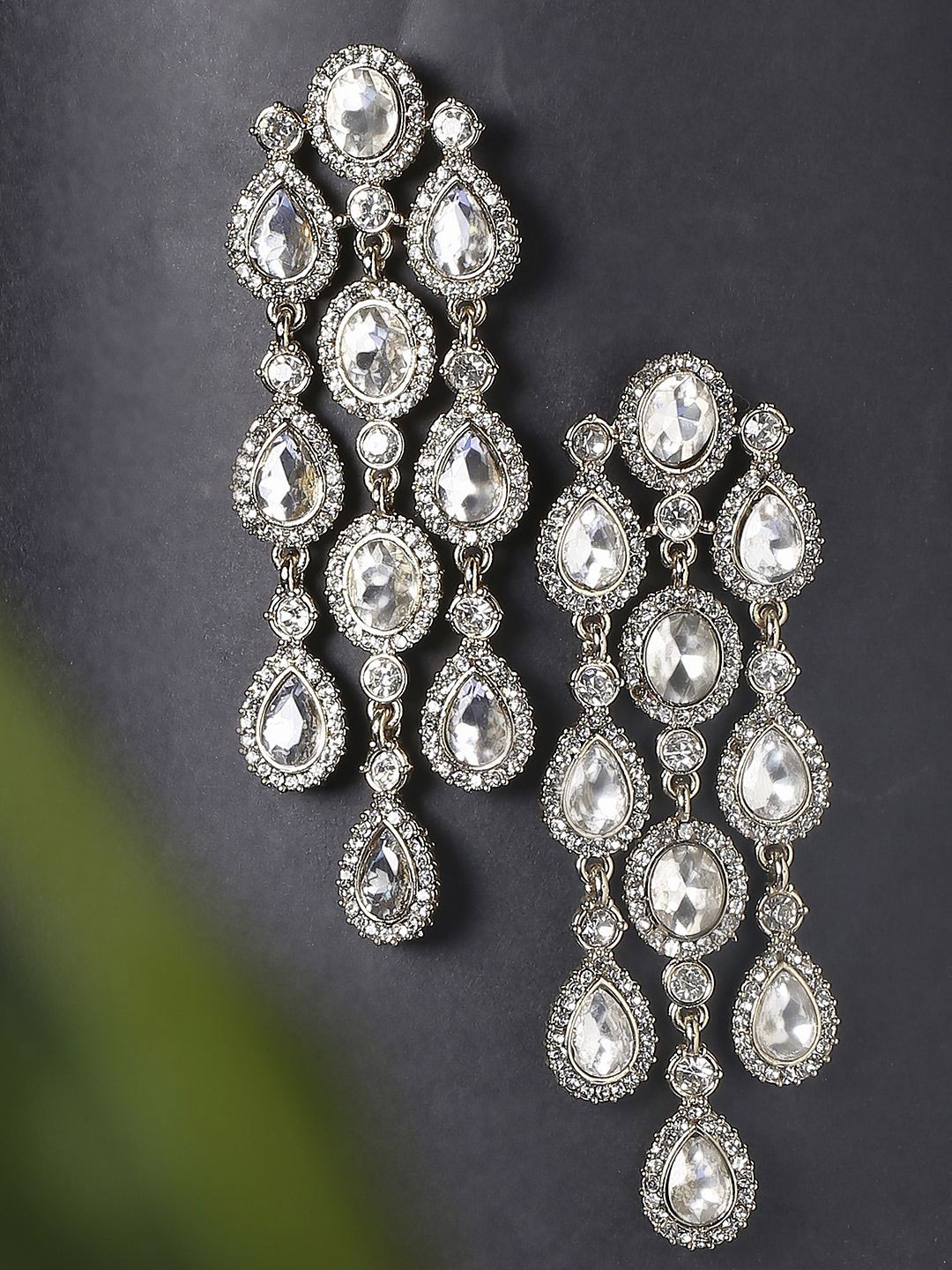 

fabula Crystal Studded Contemporary Drop Earrings, Silver