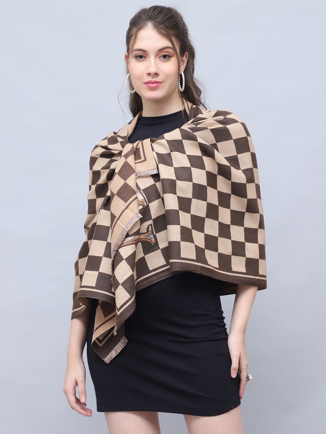 

ELLIS Women Checked Acrylic Mufflers, Brown