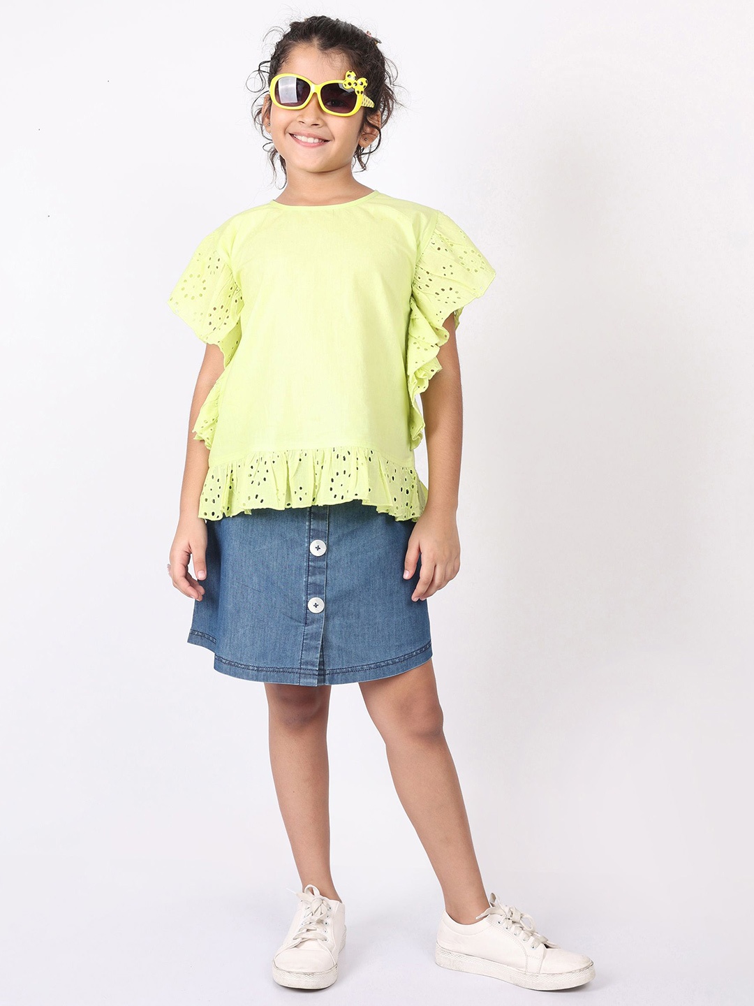 

SILK SPARROW Girls Top with Skirt, Lime green