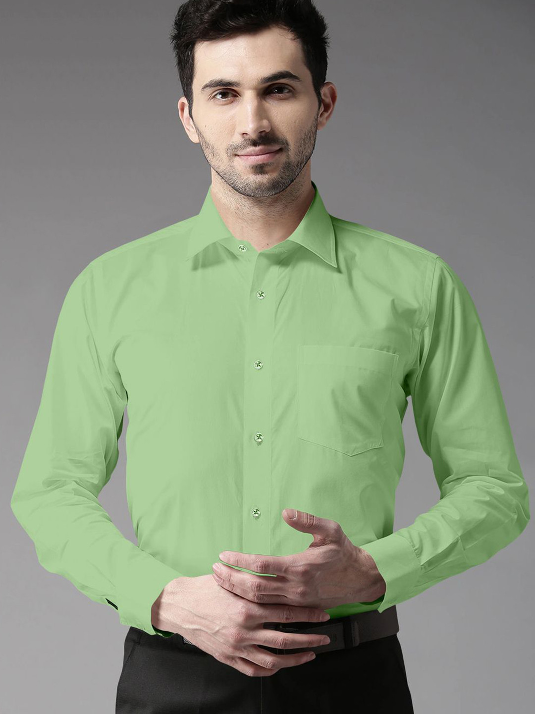 

STUDIO NEXX Men Standard Slim Fit Opaque Formal Shirt, Green