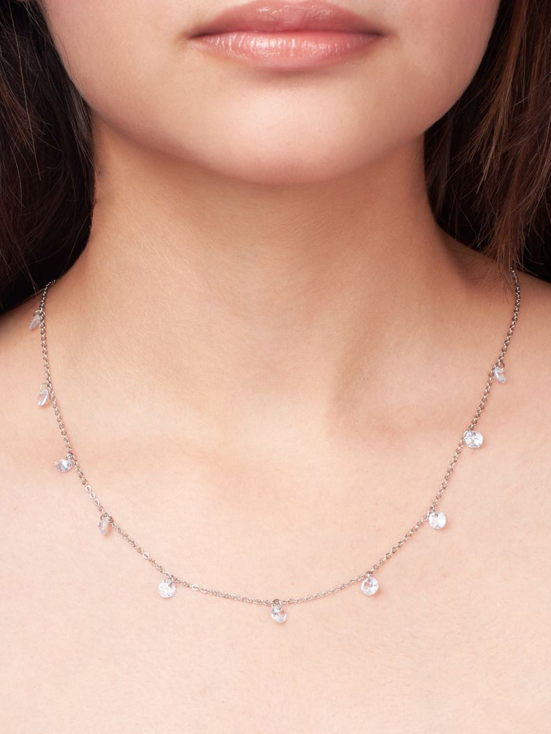 

SALTY Stainless Steel Tasselled Stone Studded Necklace, Silver