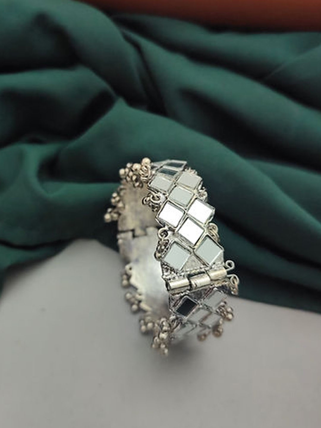 

Krelin Silver-Plated Mirror-Work Openable Bracelet Bangle