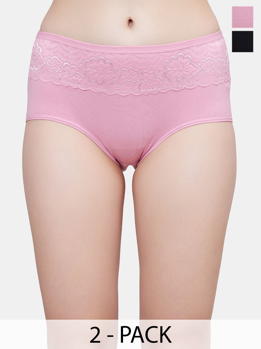 

PLUMBURY Women Pack Of 2 Cotton Hipster Briefs, Black