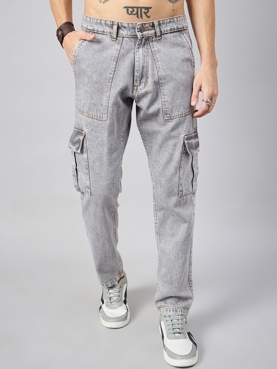 

STUDIO NEXX Men Loose Relaxed Fit Heavy Fade Jeans, Grey