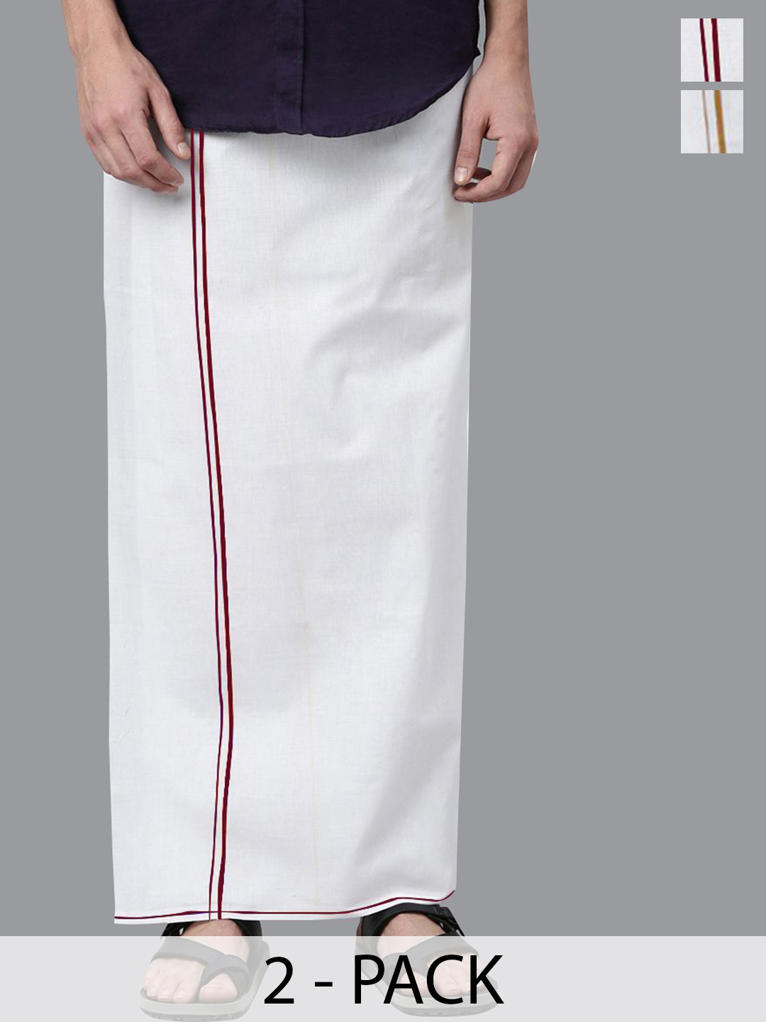 

WHITE HEART Men Pack of 2 Men Solid Dhotis With Borders