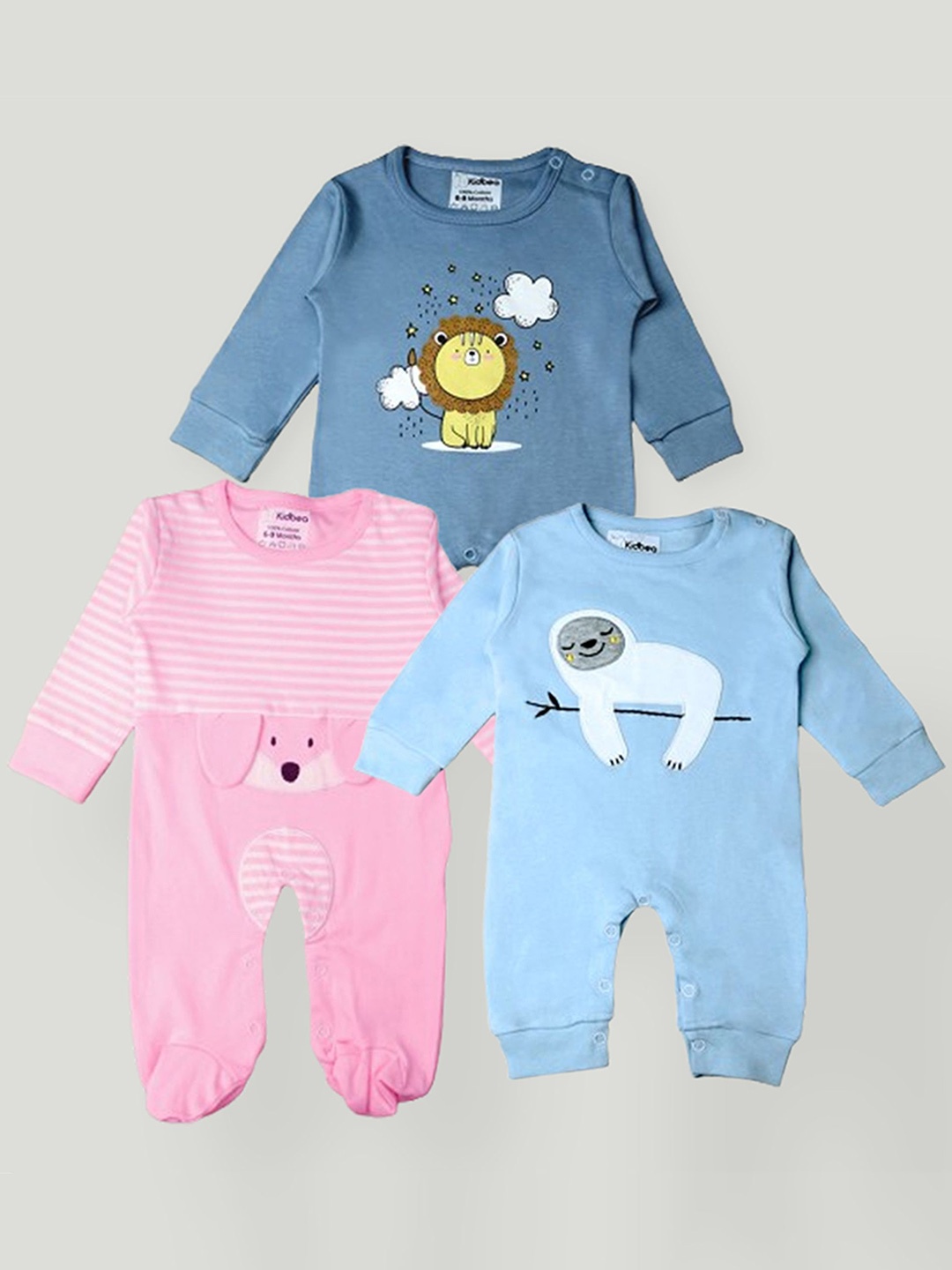 

Kidbea Infants Unisex Pack Of 3 Printed Organic Cotton Rompers, Pink