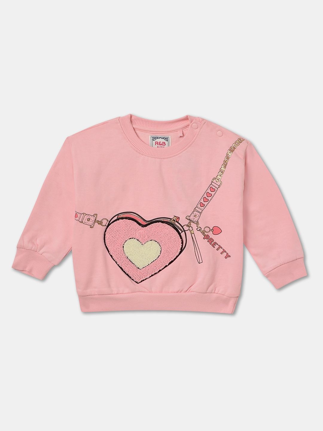 

R&B Girls Graphic Printed Round Neck Cotton Pullover Sweatshirt, Green