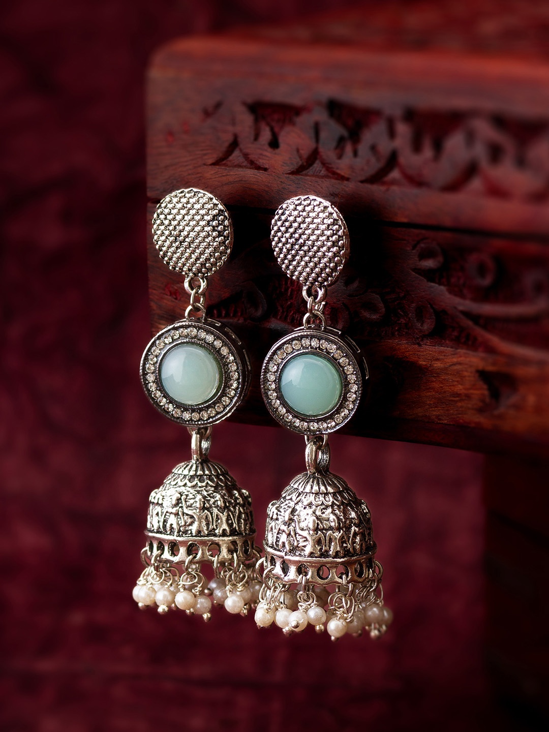 

aadita Kundan Studded Classic Drop Earrings, Silver