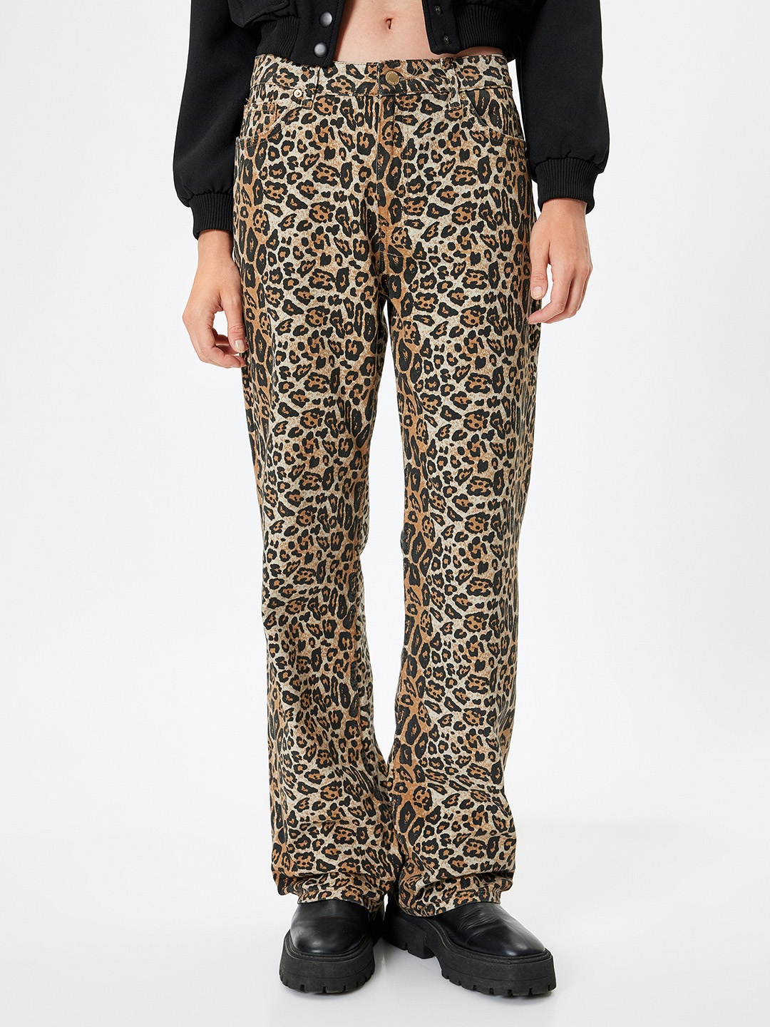 

Koton Women Animal Printed Straight Fit Trousers, Brown