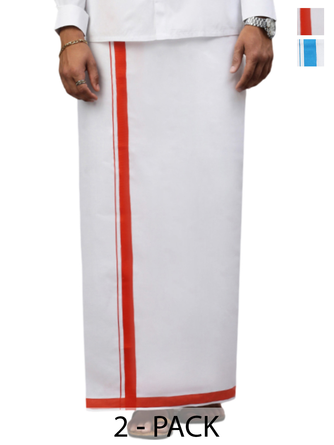 

Ramraj Pack of 2 Men Solid Border Dhoti, White