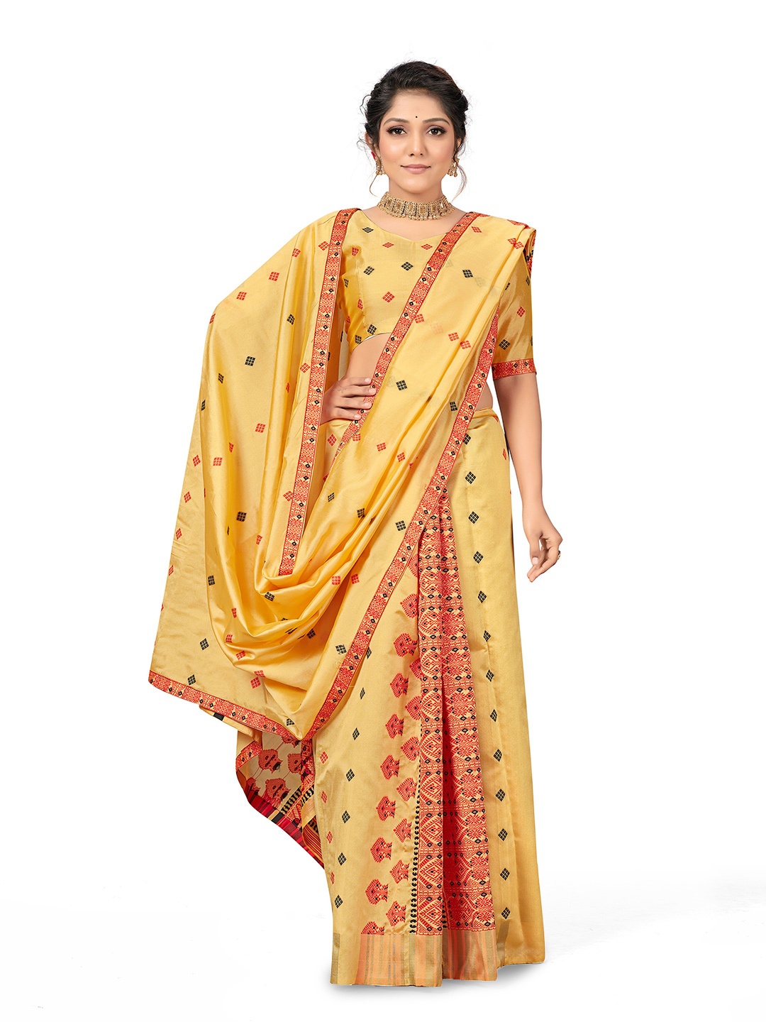 

Maroosh Floral Woven Design Zari Saree, Yellow