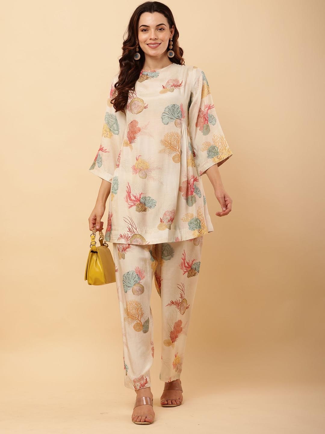 

ROZANAJAIPUR Printed Top With Trouser Co-Ord Set, White