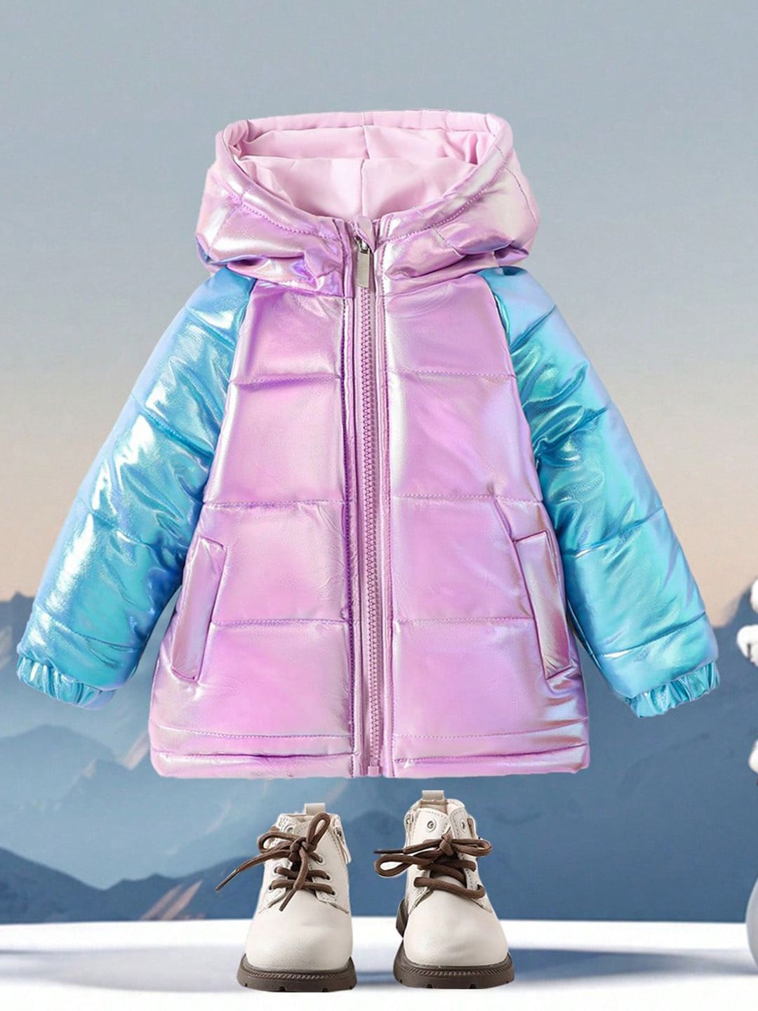 

INCLUD Girls Colourblocked Puffer Jacket, Blue