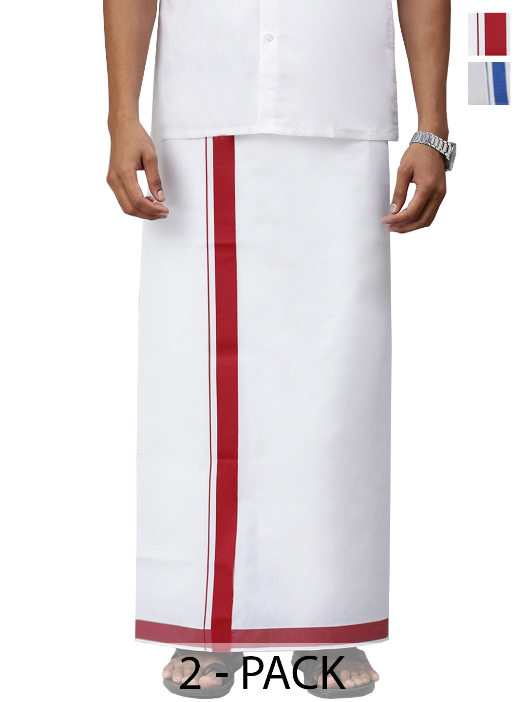 

Ramraj Pack of 2 Men Solid Border Dhoti, White