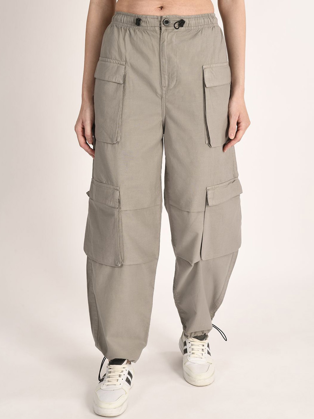 

The Roadster Lifestyle Co. Women Pure Cotton Straight Fit Cargos Trousers, Grey