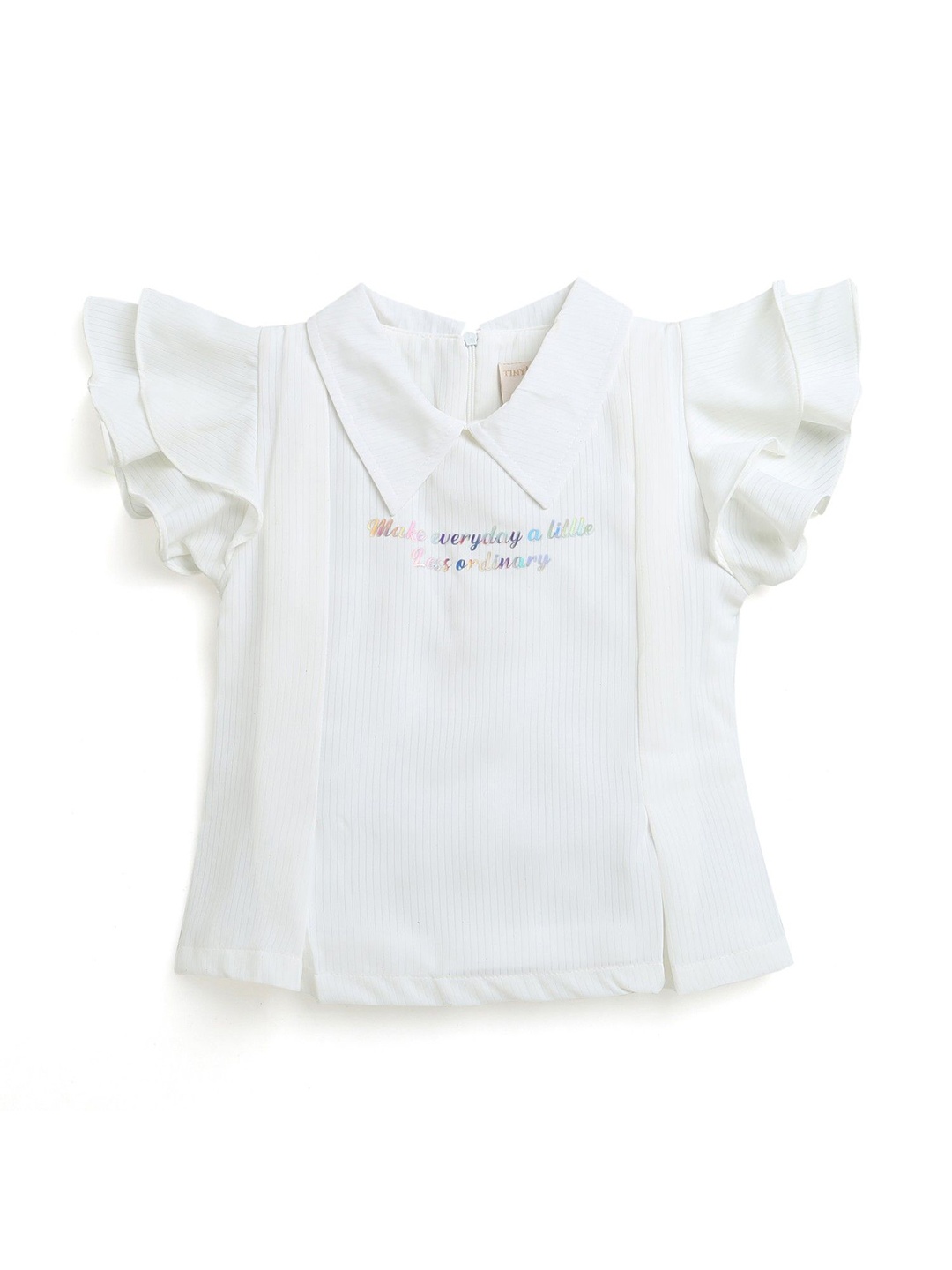 

Tiny Girl Typography Printed Shirt Collar Top, White