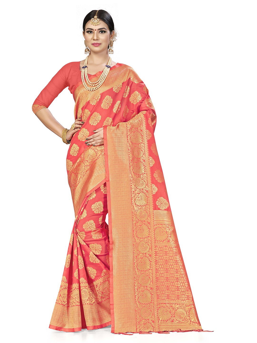 

Maroosh Woven Design Zari Banarasi Saree, Peach